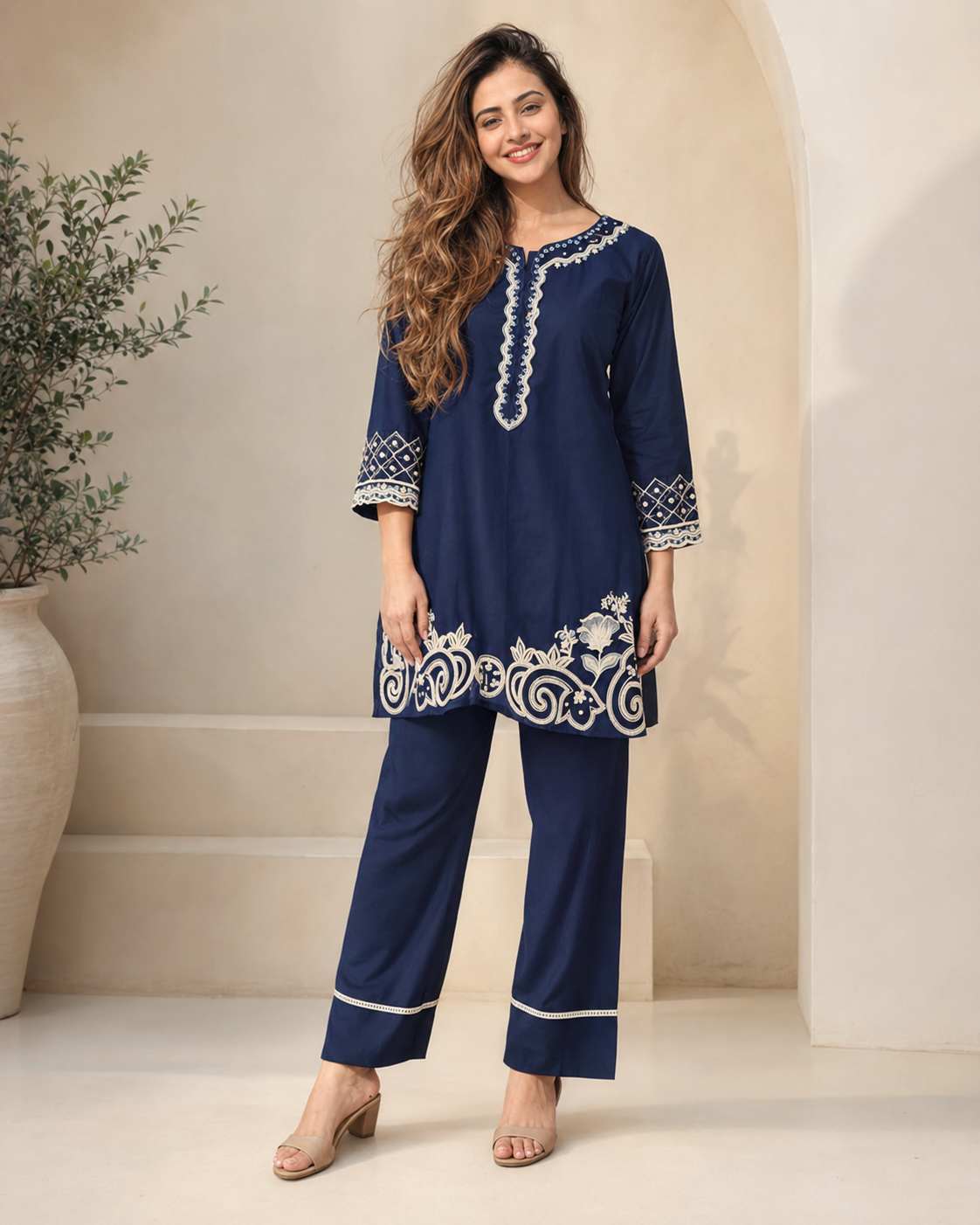 Everyday Luxe Embroidered Cotton 2 Piece Co-ord Set for Women