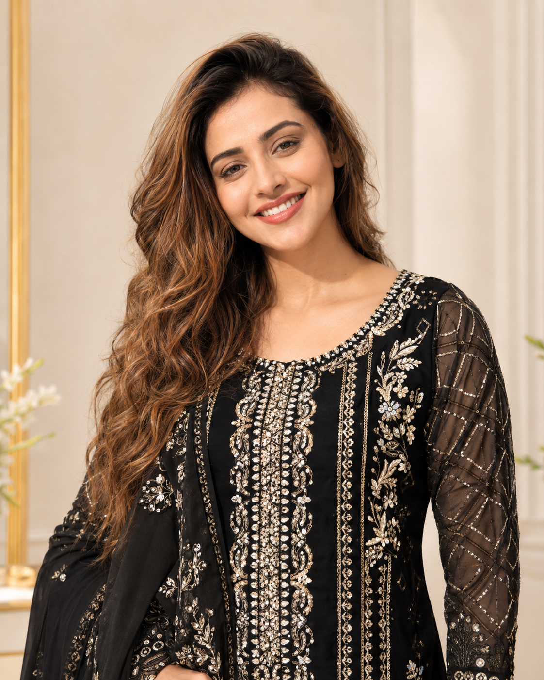 Royal Charcoal Pure Chiffon Kora Dabka Heavy Work Suit