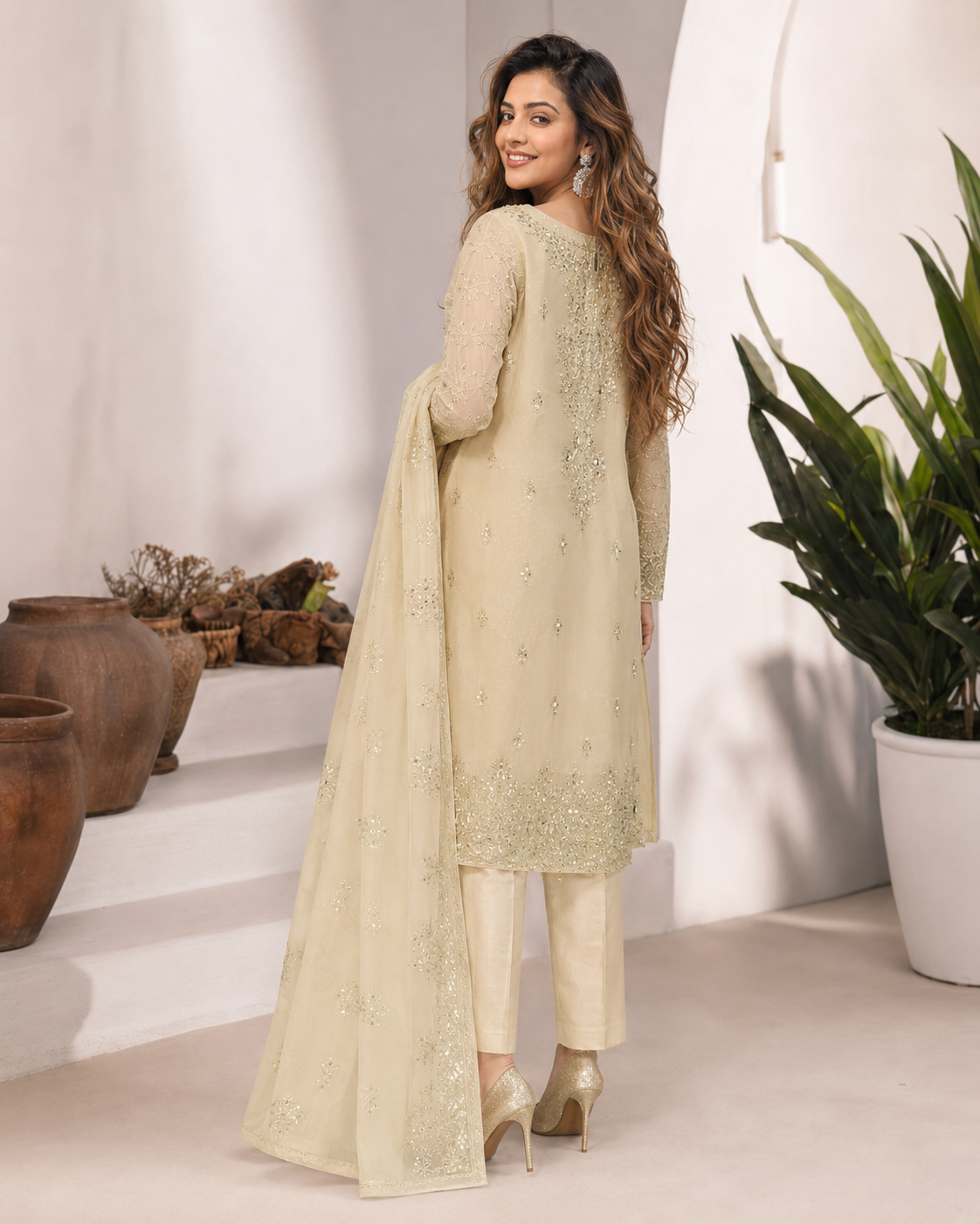 Royal Ivory Heavy Work 3 Piece Suit for Women