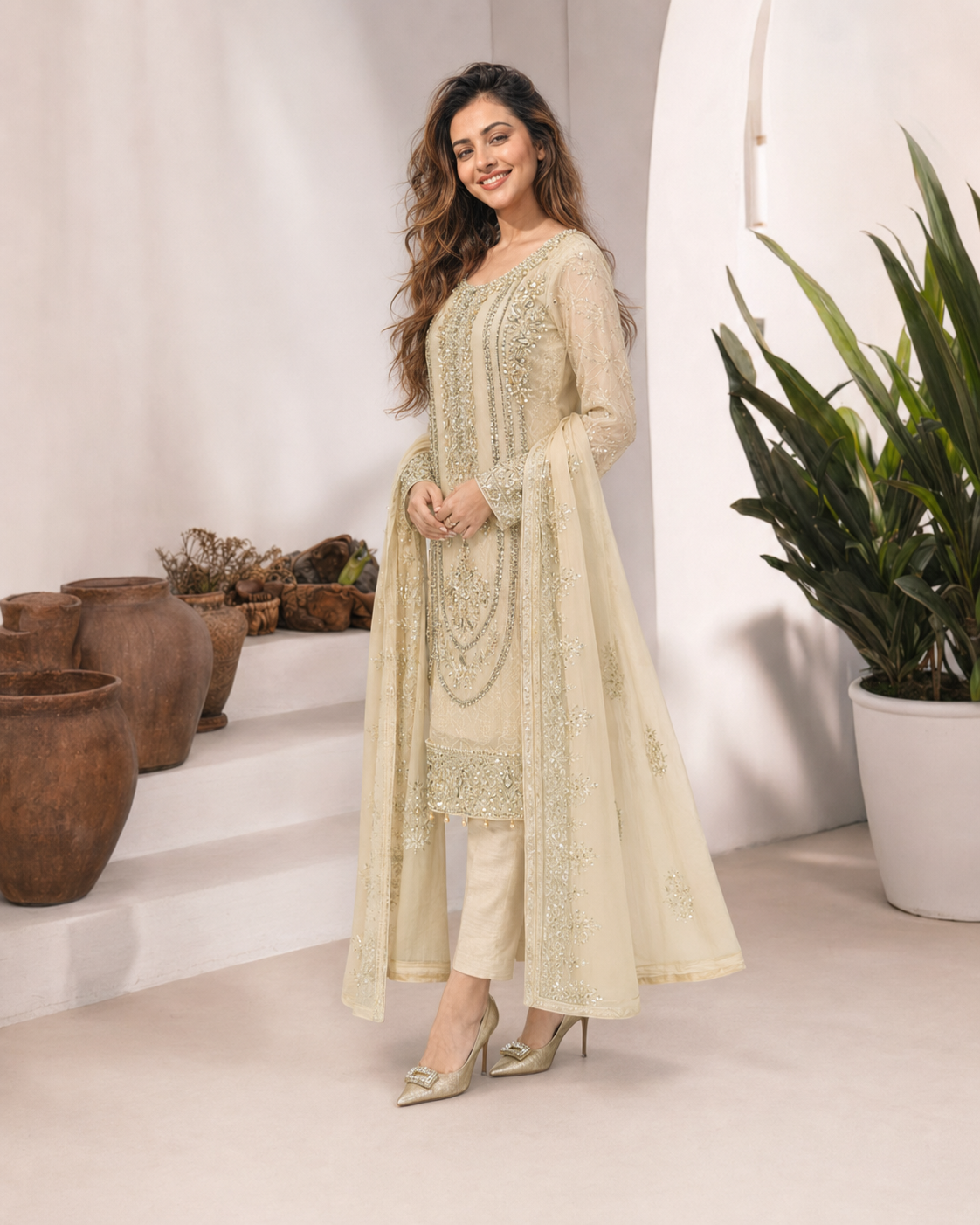 Royal Ivory Heavy Work 3 Piece Suit for Women