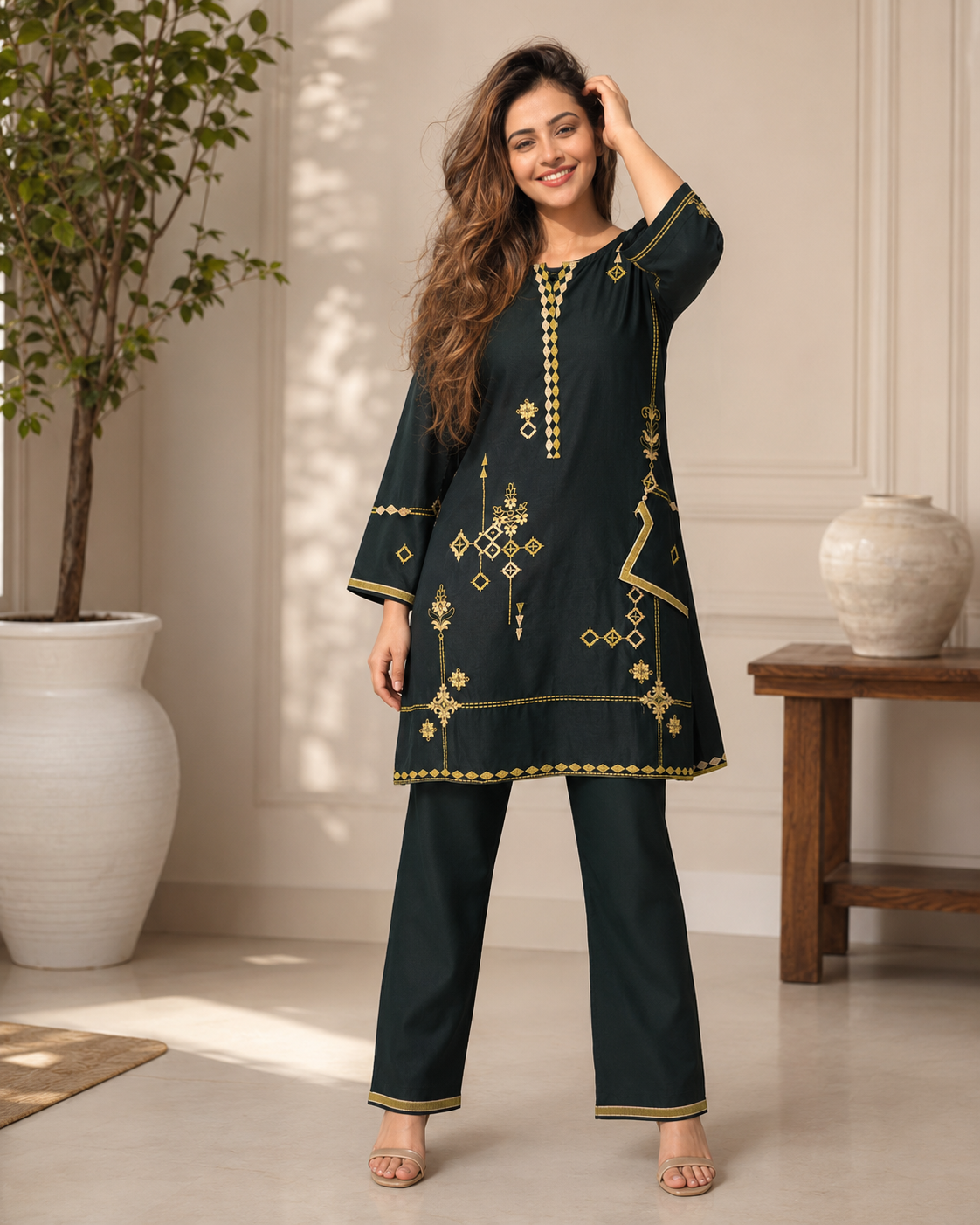 Everyday Luxe Embroidered Cotton 2 Piece Co-ord Set for Women