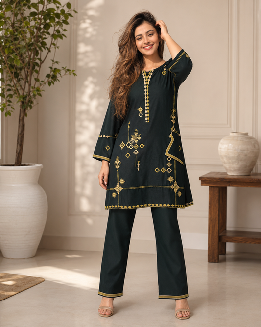 Everyday Luxe Embroidered Cotton 2 Piece Co-ord Set for Women