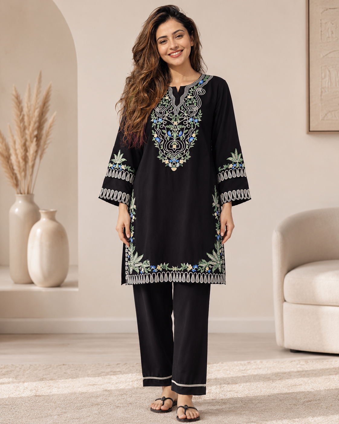 Everyday Luxe Embroidered Cotton 2 Piece Co-ord Set for Women