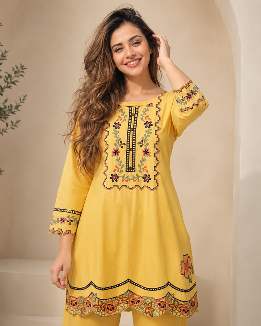 Everyday Luxe Embroidered Cotton 2 Piece Co-ord Set for Women
