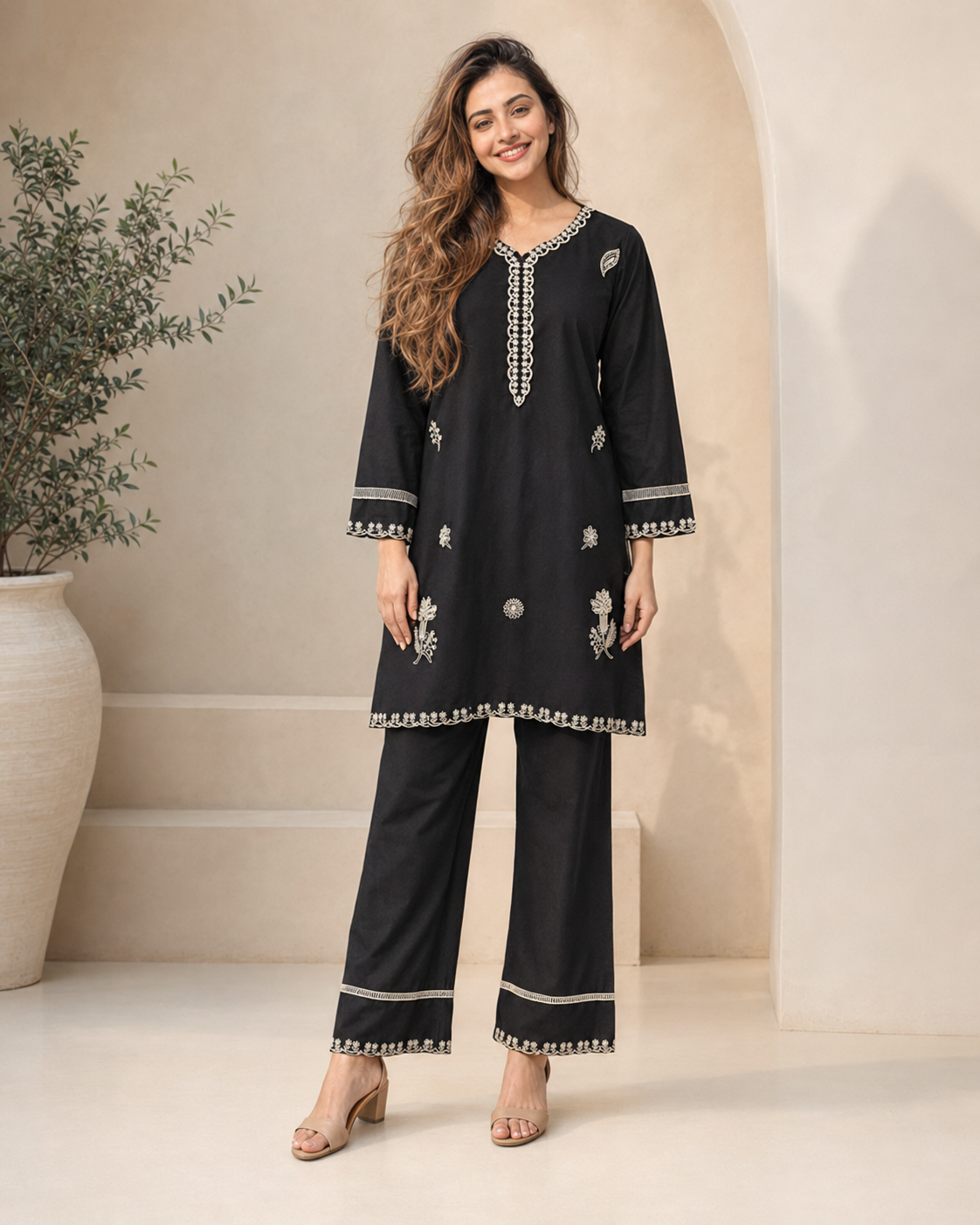 Everyday Luxe Embroidered Cotton 2 Piece Co-ord Set for Women