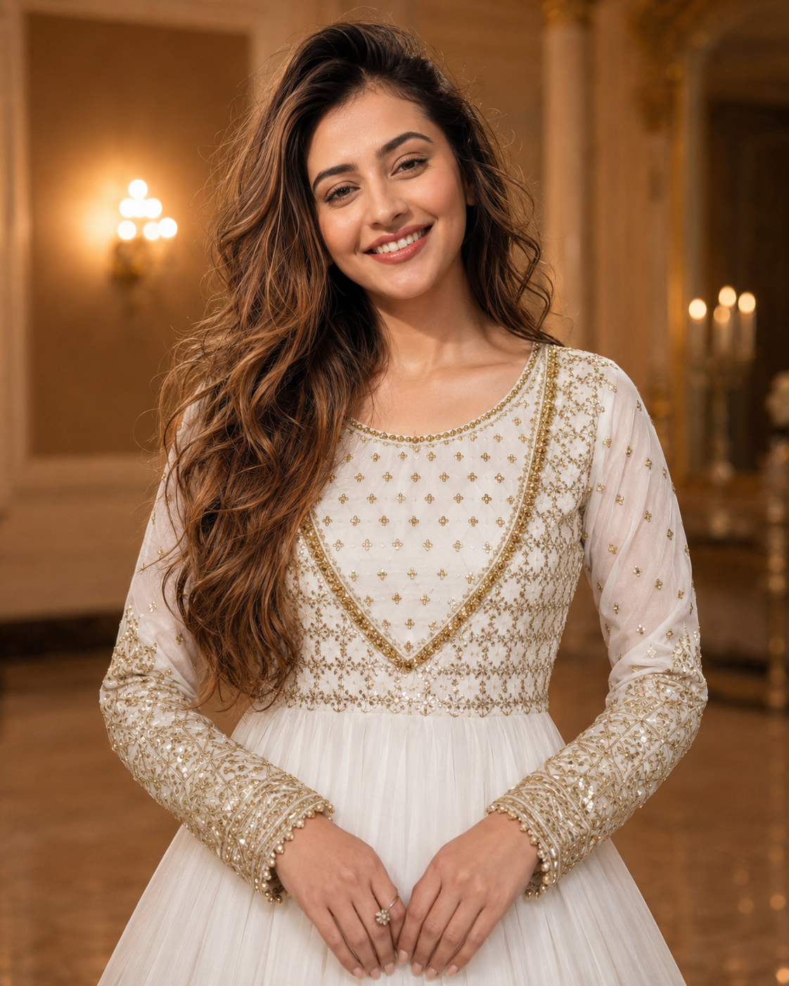 Mah-e-Noor Embroidered Chiffon Flared Frock with Dupatta & Potli Bag