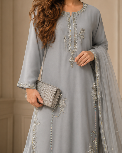 Rhinestone Grace Handworked Sheesha Silk 3 Piece Suit