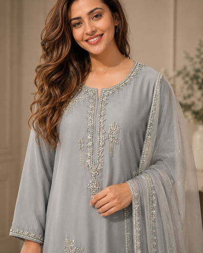 Rhinestone Grace Handworked Sheesha Silk 3 Piece Suit