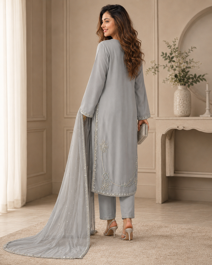 Rhinestone Grace Handworked Sheesha Silk 3 Piece Suit
