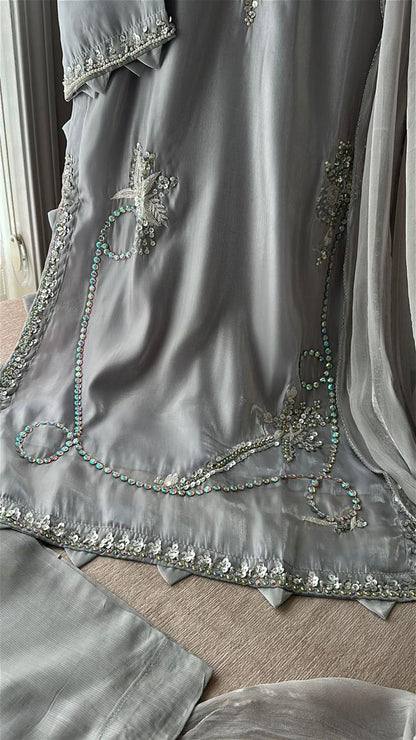 Rhinestone Grace Handworked Sheesha Silk 3 Piece Suit