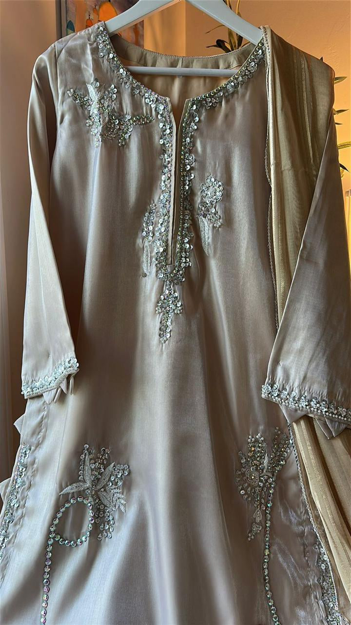 Rhinestone Grace Handworked Sheesha Silk 3 Piece Suit