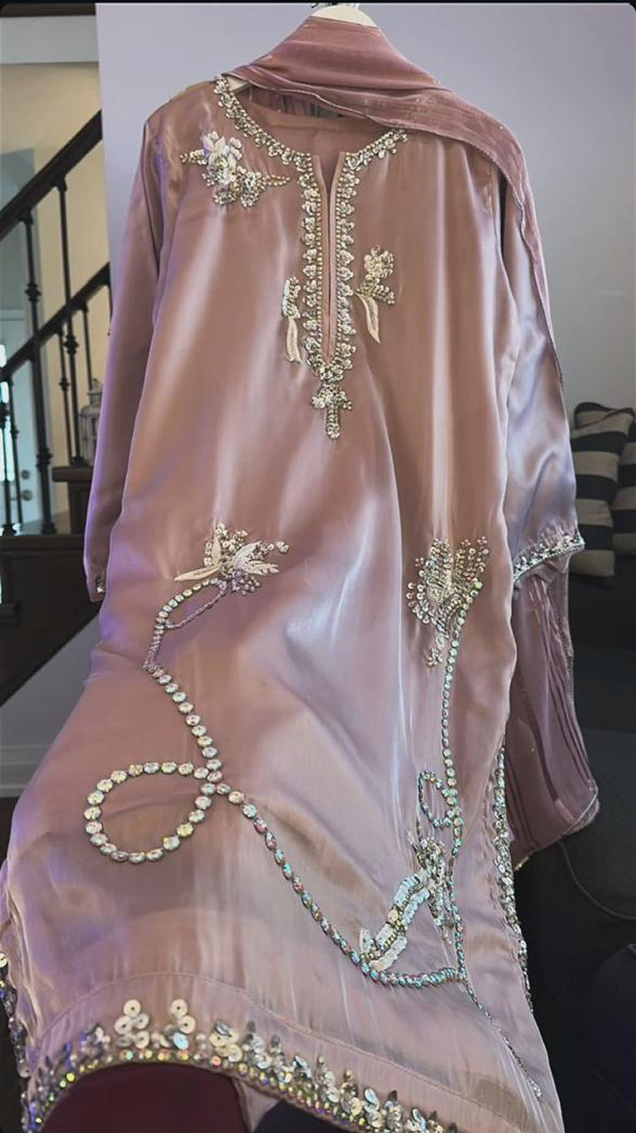 Rhinestone Grace Handworked Sheesha Silk 3 Piece Suit