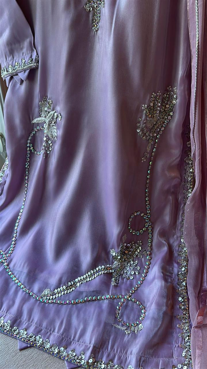 Rhinestone Grace Handworked Sheesha Silk 3 Piece Suit
