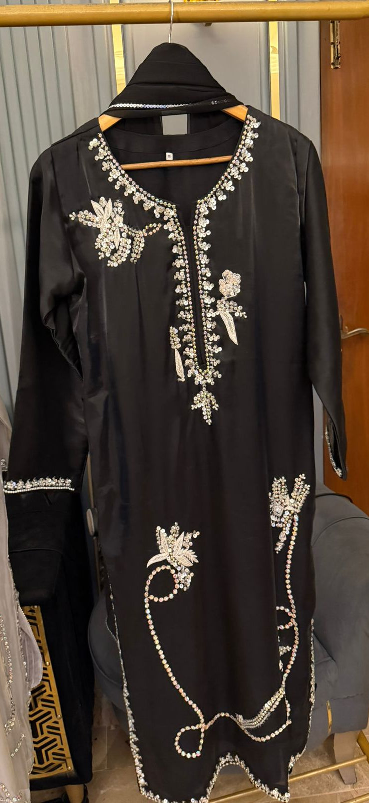 Rhinestone Grace Handworked Sheesha Silk 3 Piece Suit