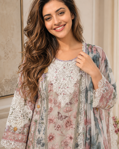 Pastel Bloom Lace 3 Piece Suit