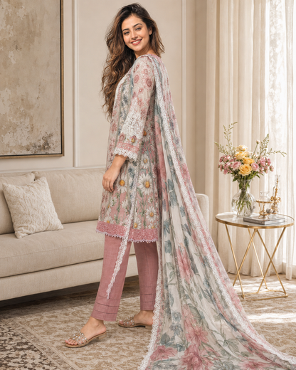 Pastel Bloom Lace 3 Piece Suit